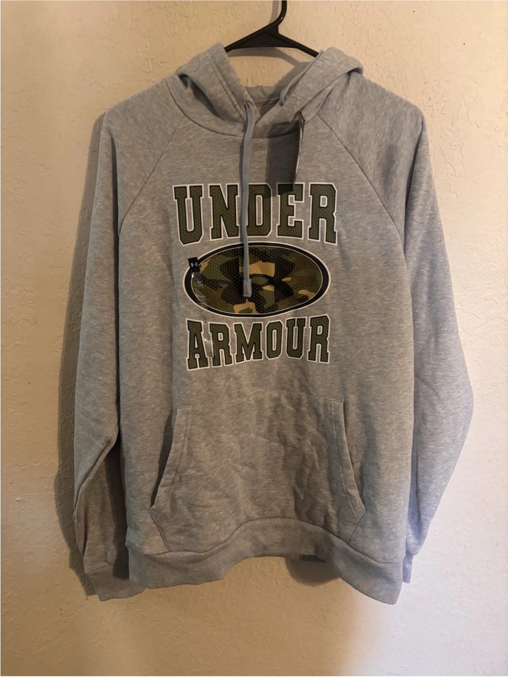 Under Armour Grey Hoodie with Green Camo Logo